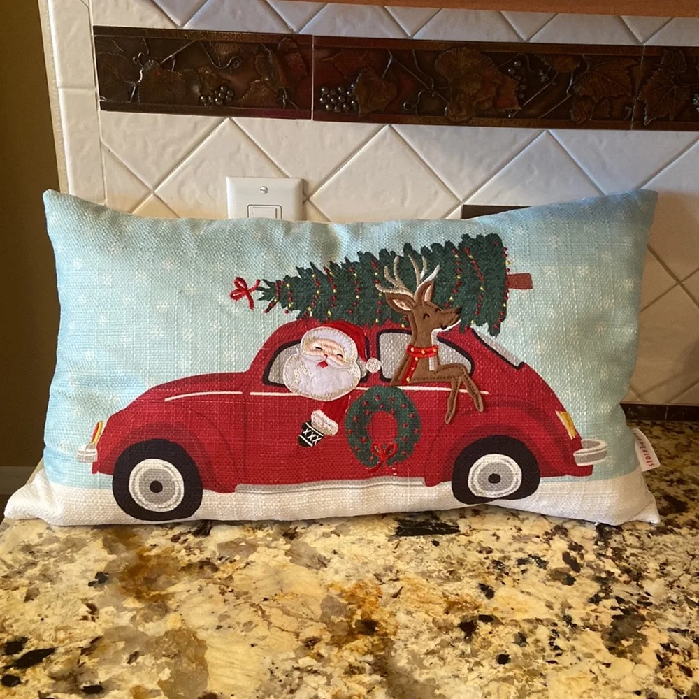 STOREHOUSE SANTA and REINDEER CHRISTMAS feather THROW PILLOW